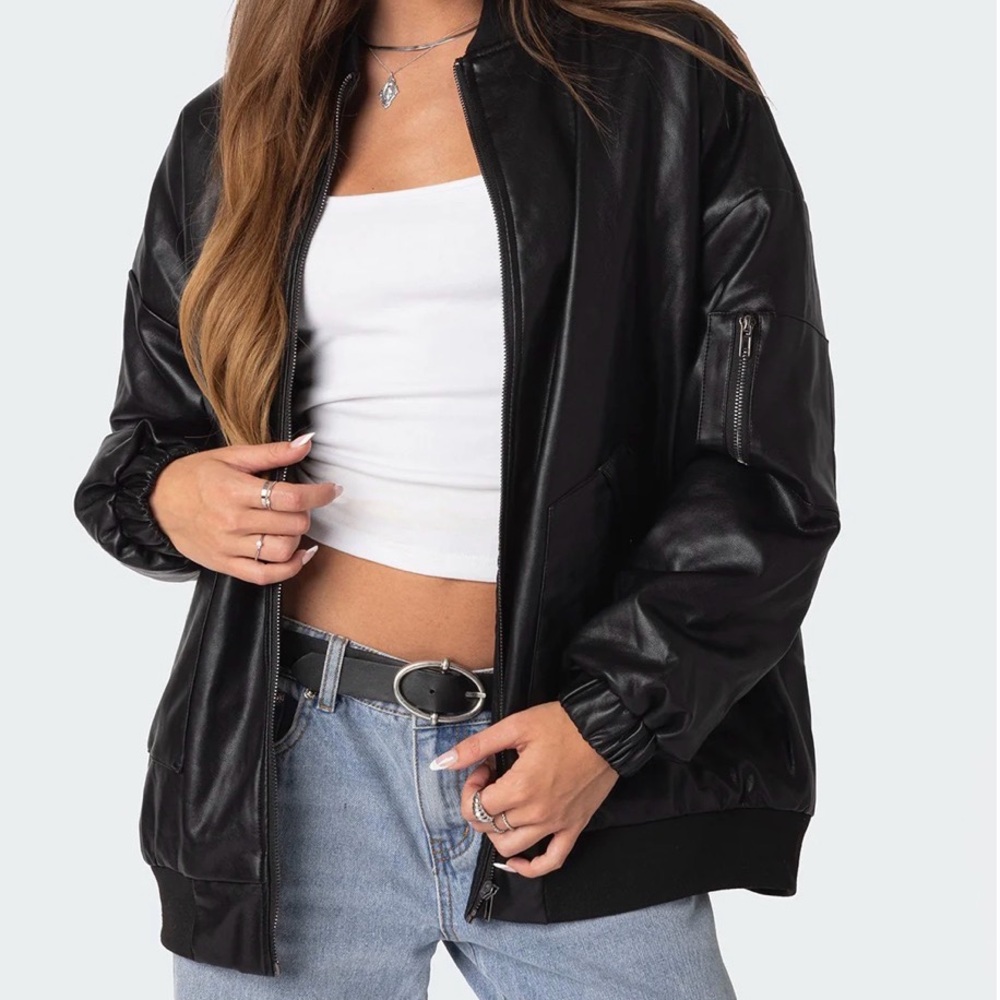 Edikted oversized faux leather bomber jacket